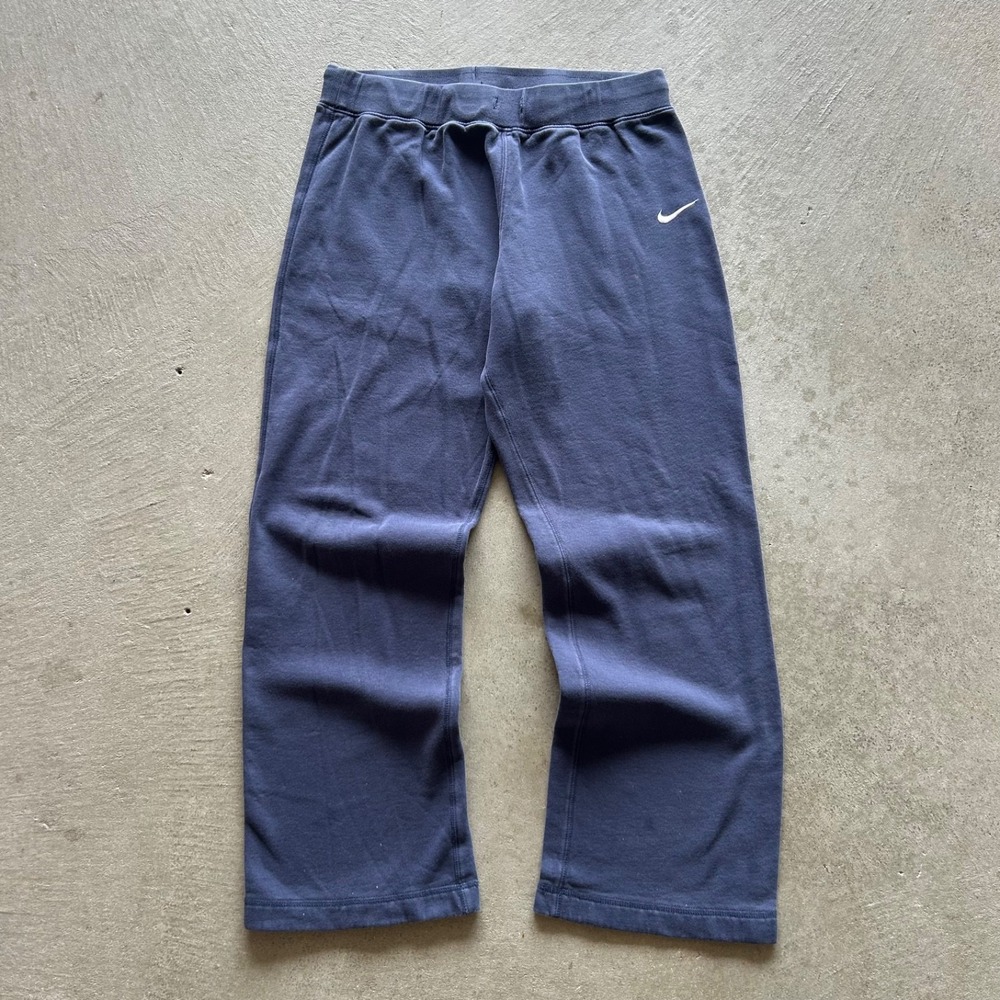 Vintage Nike Sweatpants Size Mediu Navy Blue Fleece Straight Leg Swoosh Logo Gym